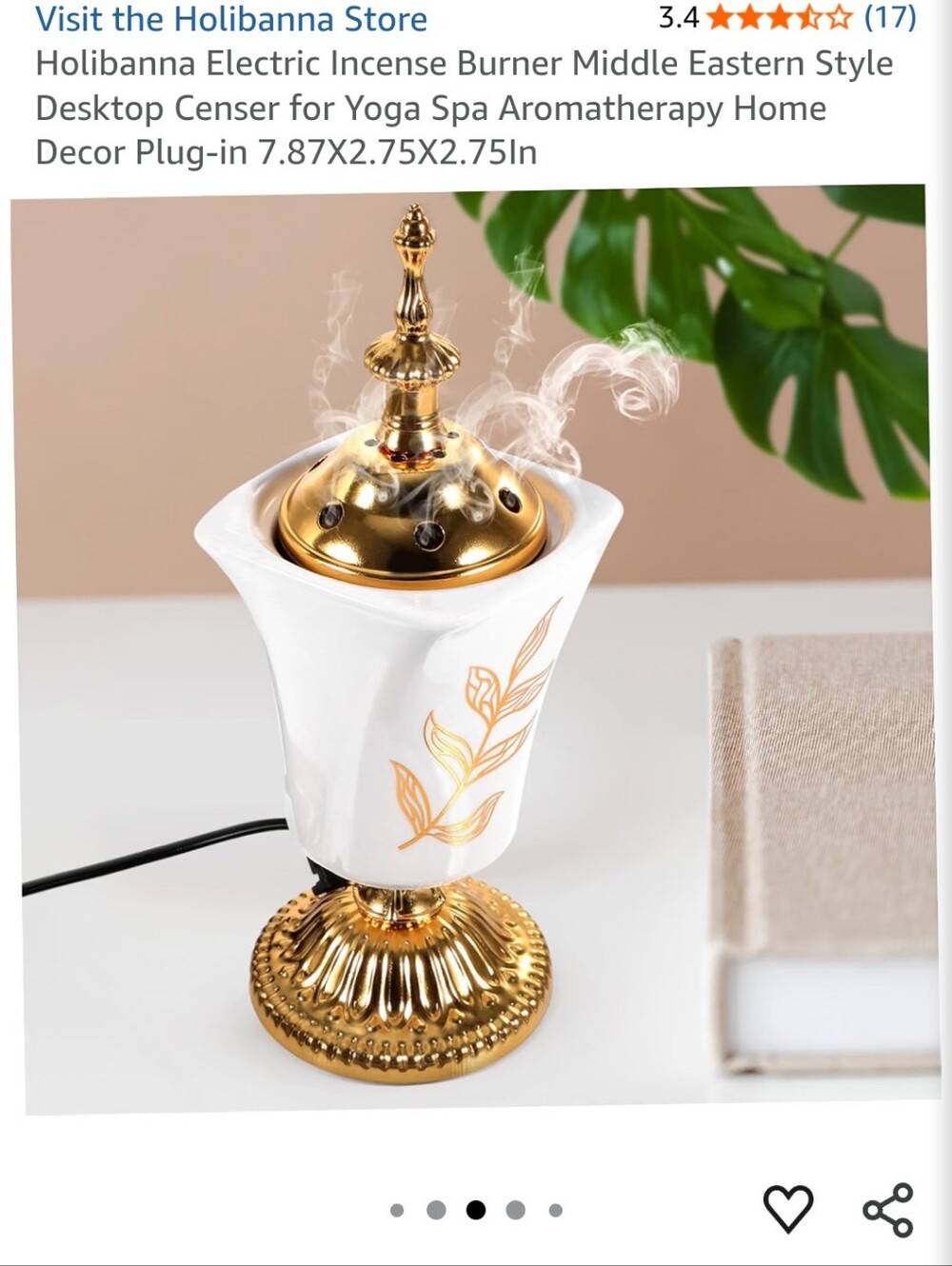Holibanna White & Gold Electric Incense Burner Lantern